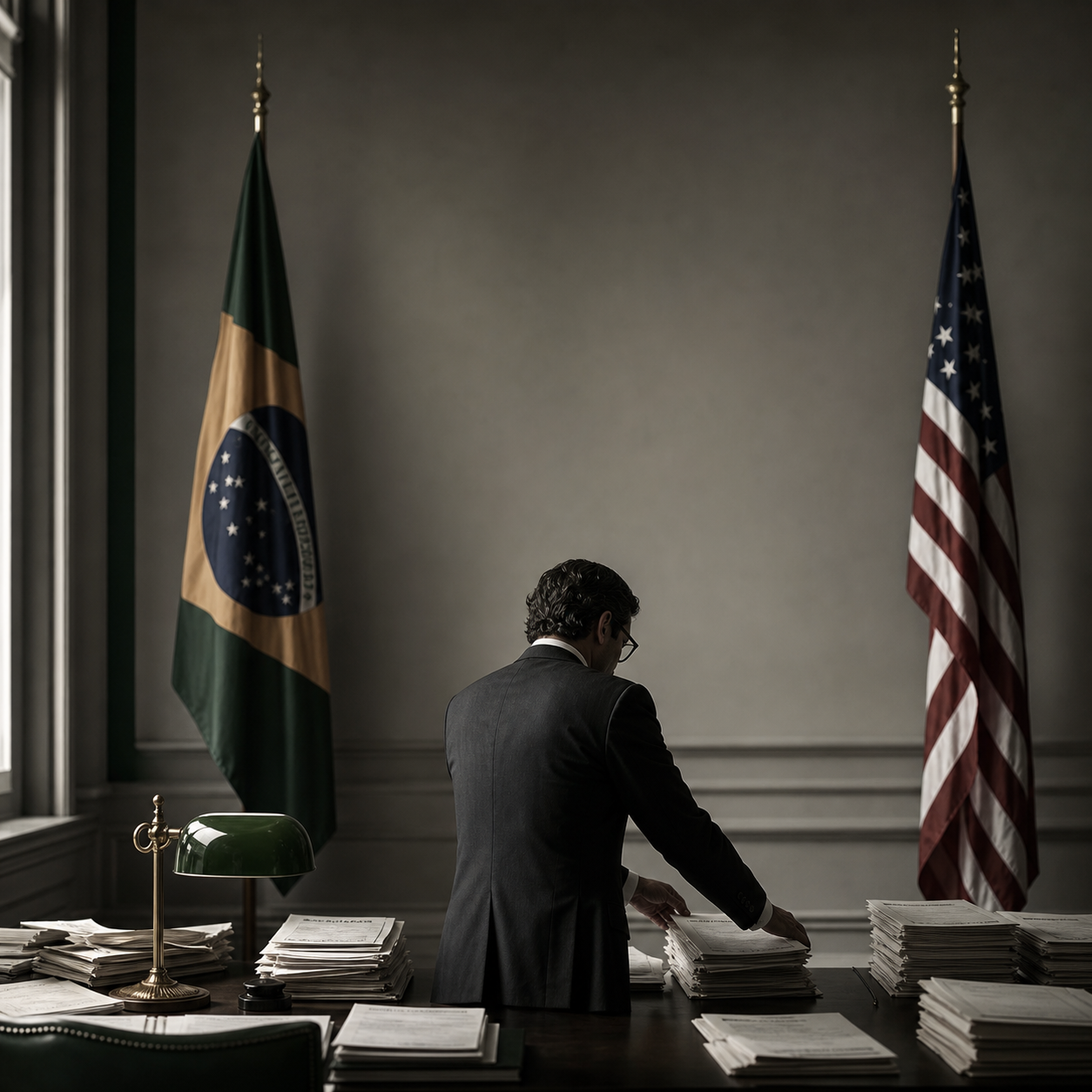 Brazilian entrepreneur reviewing U.S. tax filings with an advisor