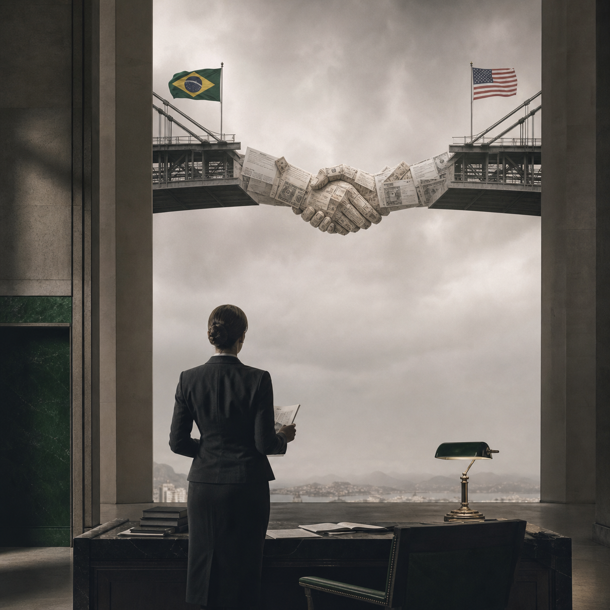 A finance leader reviews cross-border tax documents for Brazil and the U.S.