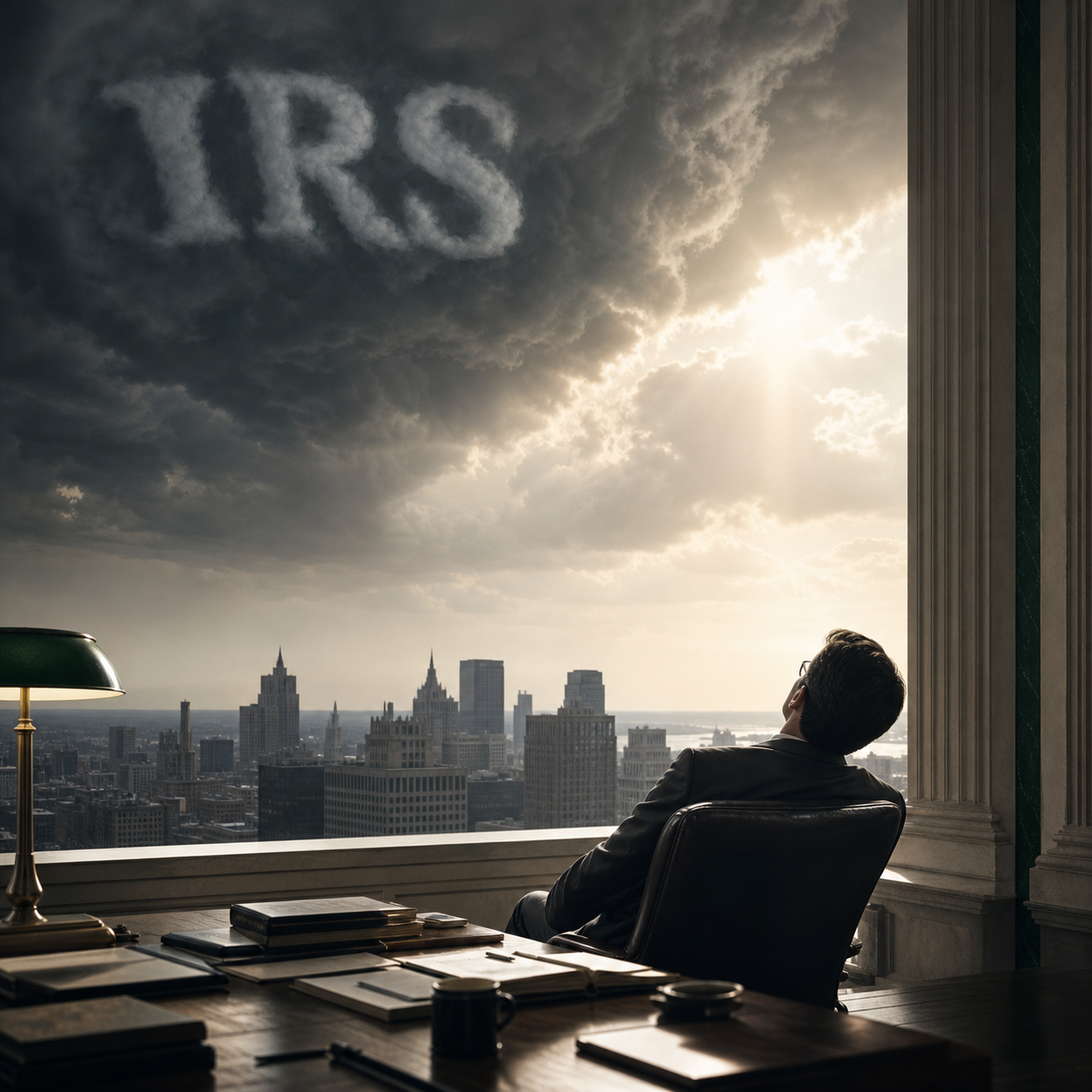 Business executive reviewing IRS notices with an accountant