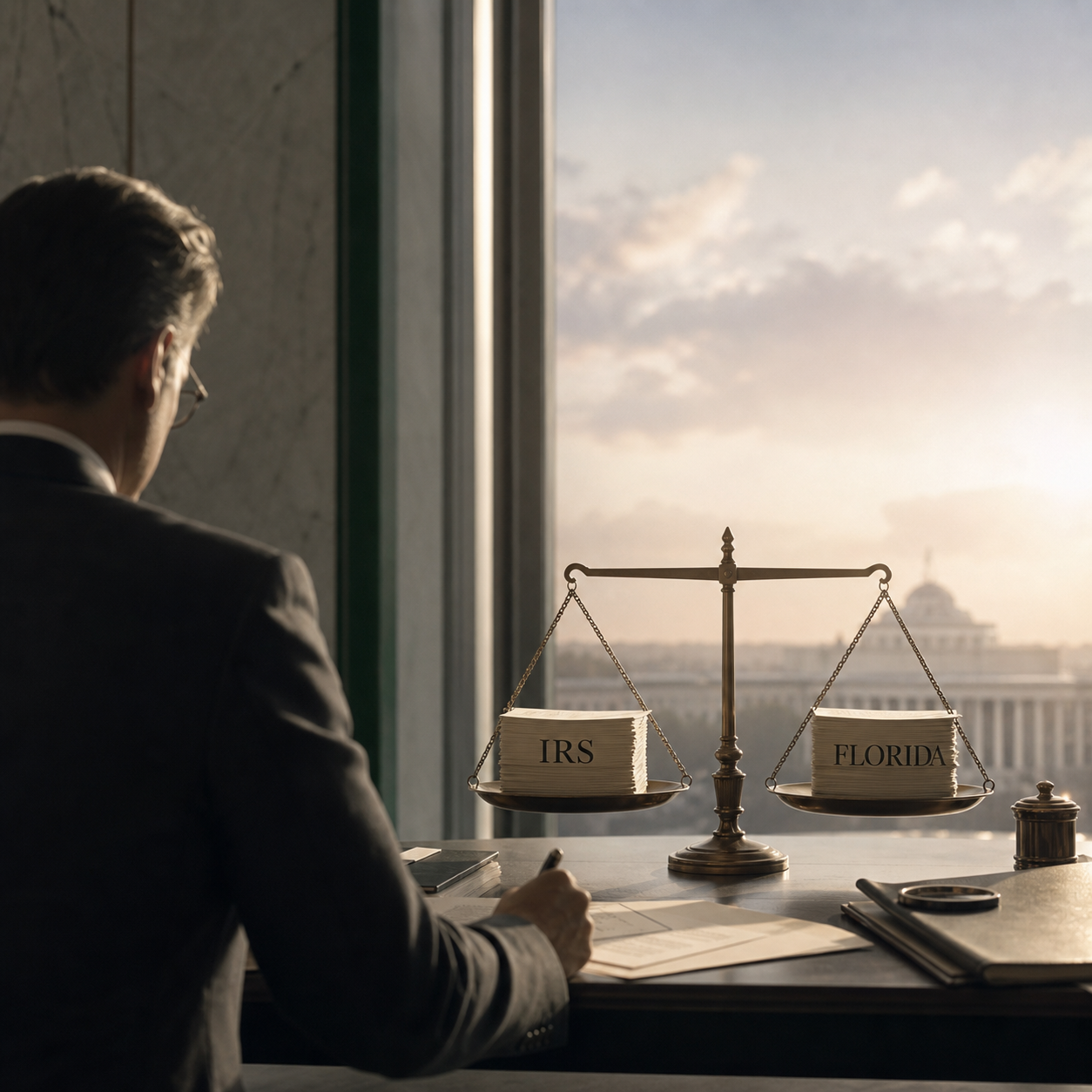 A finance leader reviews Florida tax compliance documents for 2026.