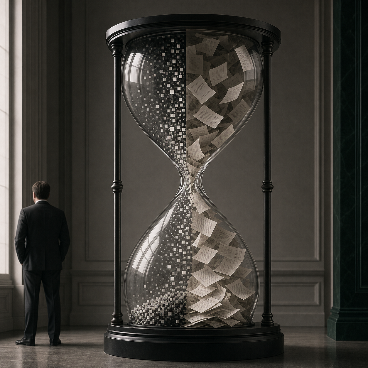 Executive reviewing IRS international tax return timeline and business tax planning documents